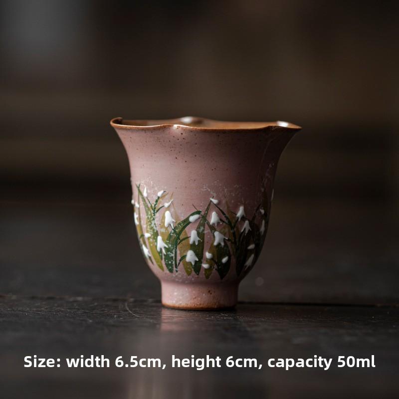 

Pure handmade coarse pottery flower mouth petal teacup household master cup pure hand-painted single cup Japanese tea cup retro 200ml