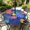 Outdoor Round Tablecloth With Umbrella Hole Waterproof Oil Resistant Floral Leaf Patio Garden Deck