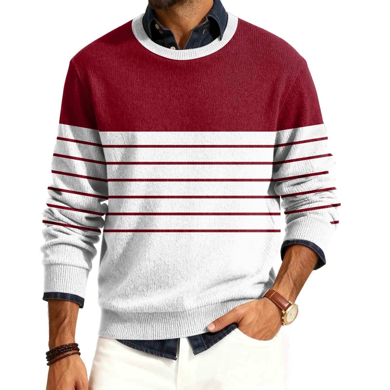 

Мужской пуловер с круглым вырезом, длинными рукавами и рубчатой вязкой XL винный