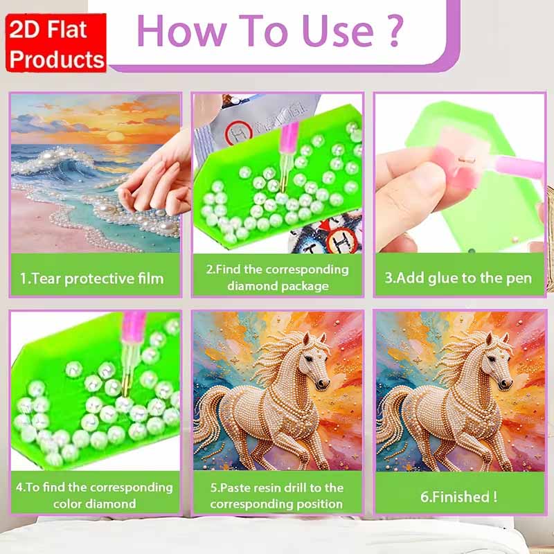 Pearl Painting 5D DIY Colorful Running Horse Gemstone Art Diamond Painting Kit for Adults/Beginners Gift Ideas Home Decor Wall Art