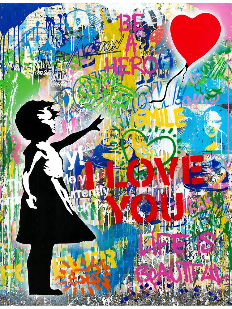 

Бэнкси Арт Граффити Холст Картина Абстрактная Маленькая Девочка С Воздушными Шарами Плакаты и Принты Поп-Стрит Настенная Картина Домашний Декор 21x30cm No Frame