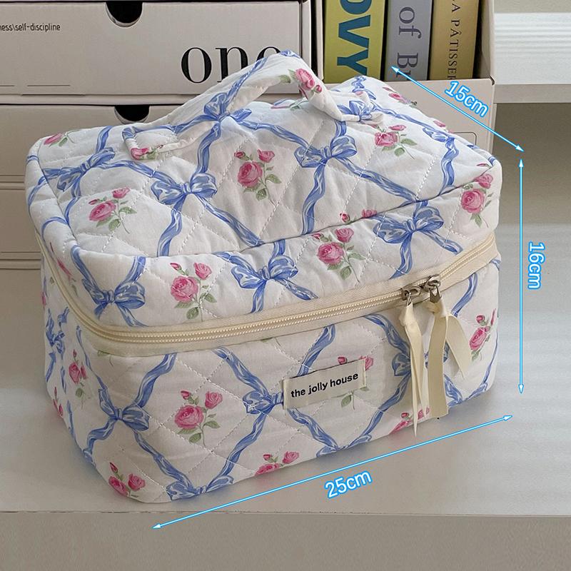 Cute Bow Flower Make-Up Bag Portable Large Capacity Travel Cosmetic Bag Multi-Functional Wash Collection Bag Gifts