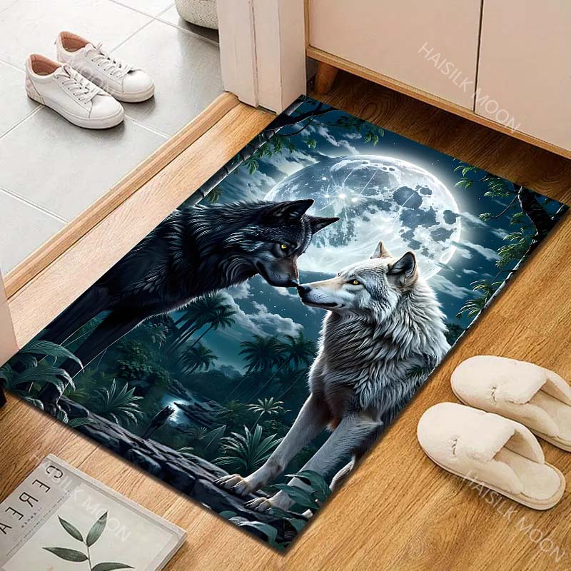 1PC Full Moon Forest Black Wolf White Wolf Carpet for Living Room Bedroom Sofa Home Decor Rus Non-slip Floor Mat Luxury Gift