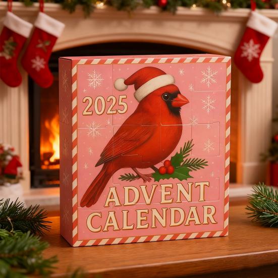 Red Bird Christmas Countdown 2025 24 Days Acrylic Bird Ornaments with Hooks Festive Holiday Decor for & Shelf