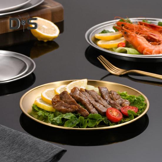 Assiettes à dîner en acier inoxydable, assiette de service à salade ronde, bol à pizza et à fruits facile à nettoyer pour la maison, la cuisine, le camping en plein air, le barbecue