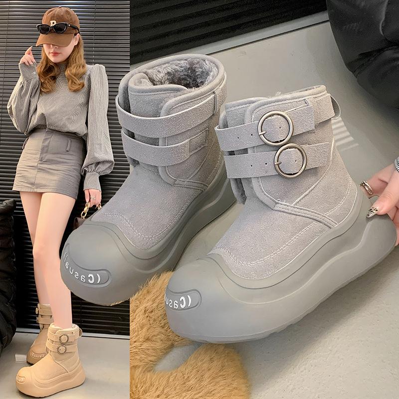 

Женские зимние теплые ботинки большого размера на мягкой подошве с увеличением высоты, с мехом, противоскользящие, для снега, плюшевая подкладка, ботильоны, спортивные хлопковые ботинки для улицы 40 серый