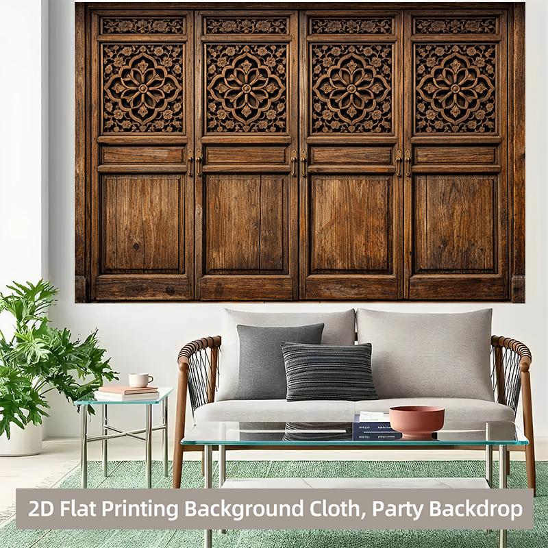 1 Piece of 2D Background Fabric, Exquisite Wooden Carved Door Decoration, High-quality Polyester Background Fabric for Parties