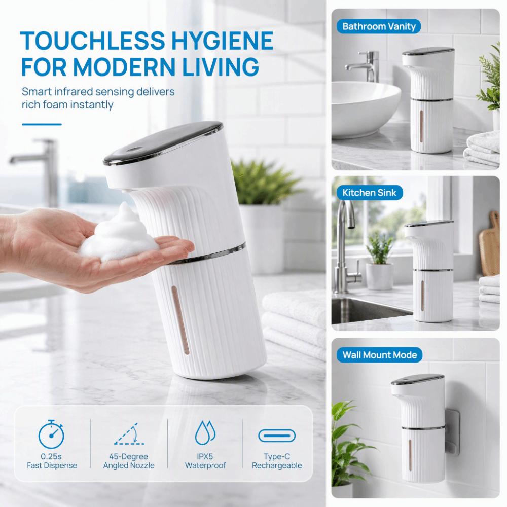 Liquid/Foam Hand Sanitizer Dispenser USB Rechargeable Hand Cleaning Washing Machine Shower Gel