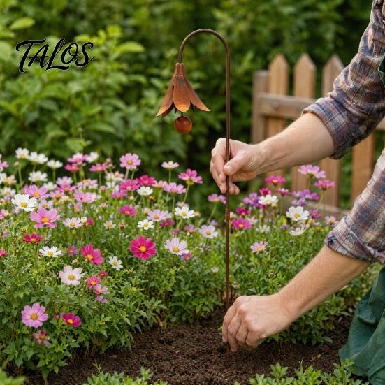 Talos Decorative Bluebell Metal Ground Stake, Handcrafted Outdoor Lawn Ornament, Rustic Flower Sculpture for Yard Bed Post Garden Art