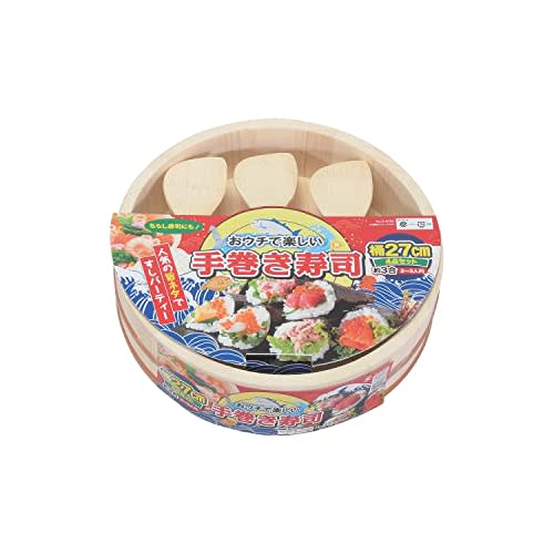 Pearl Metal Hand-Rolled Chirashi Sushi Set (4-Piece Set) - Includes a 27cm Sushi Tub (Approx. 3 Go) and 3 Rice Scoops (Shamoji) - Perfect for Home Coo