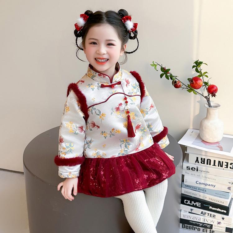 

Meng Tangtang Girls Winter Qipao Tang Suit: Chinese Hanfu Children s Dress for National Style New Year Celebrations - Thickened Version 90 cm