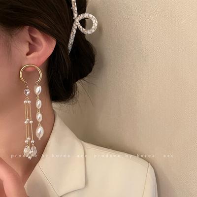Boucles d'oreilles frangées perle d'amour en cristal artificiel Boucles d'oreilles longues coréennes personnalisées Boucles d'oreilles tendance polyvalentes temperament
