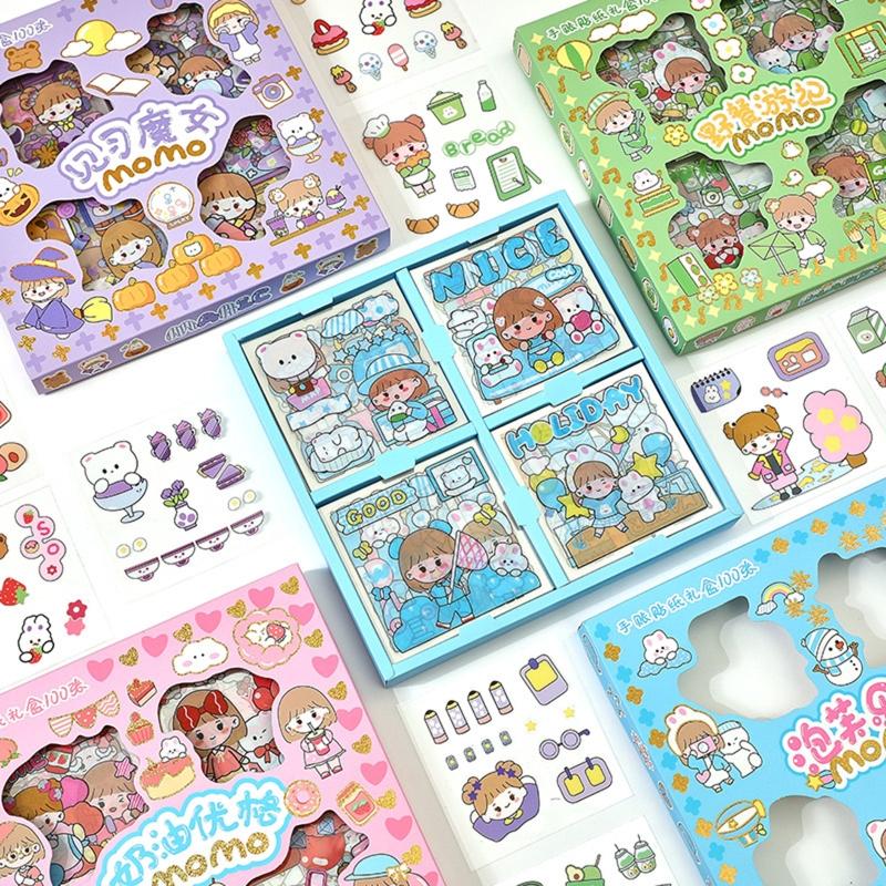 100 Sheets Lovely Cartoon Stickers Sweet Girl Decals Waterproof Adhesive for Child DIY Pencil Case Guitar Computer Cups Decor