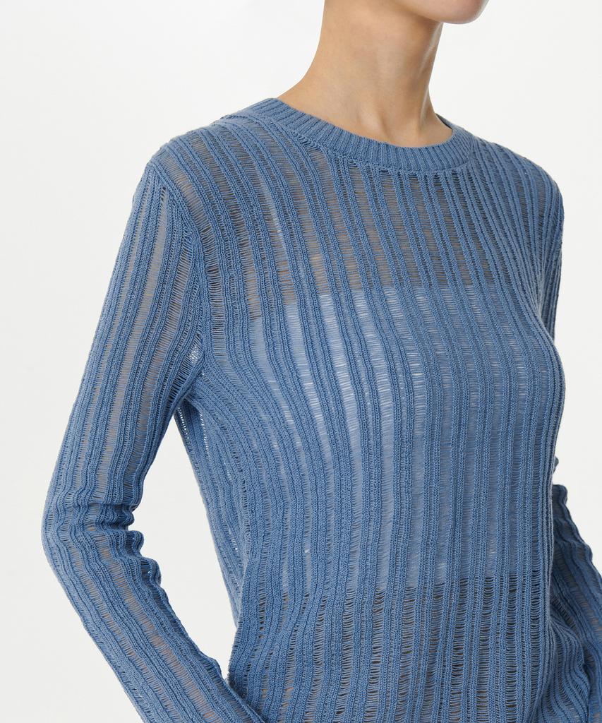 MUSINSA STANDARD WOMAN Women'S Flat Yarn Vertical Crochet Crew Neck Knit [Light Blue]
