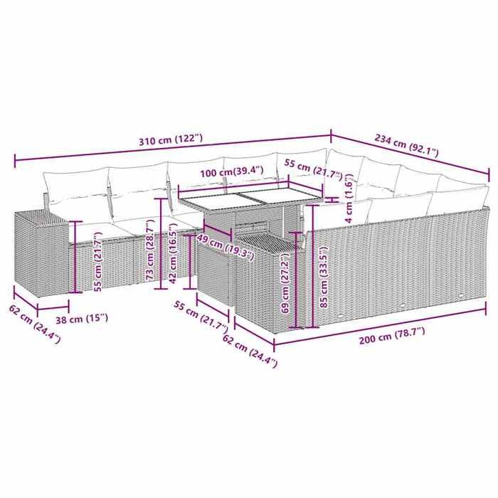 VidaXL Salon de jardin 11 pcs avec coussins gris clair résine tressée 3326873