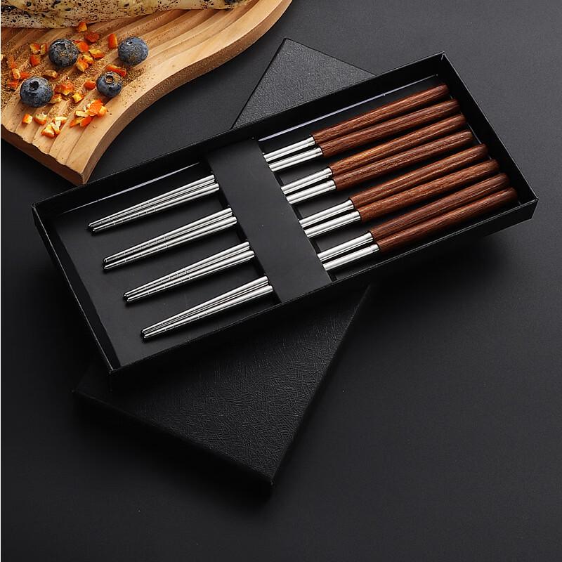 Ruhan Wooden Handle Stainless Steel Chopsticks Gift Set