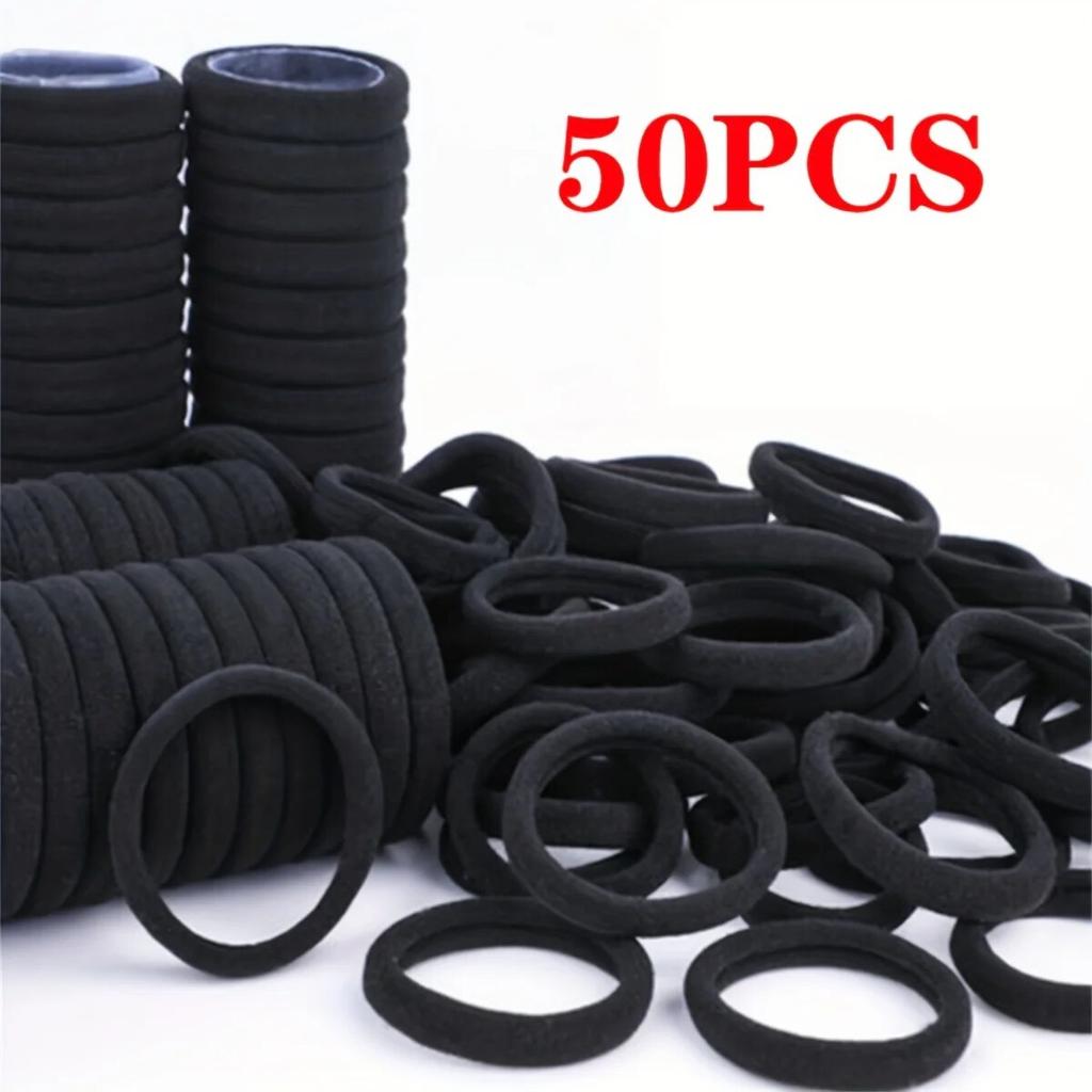 50pcs Black Hair Rope Simple Elastic Hair Band Hair Accessories For Women Ideal Choice for Gifts Haarband Kind  Rubber Bands