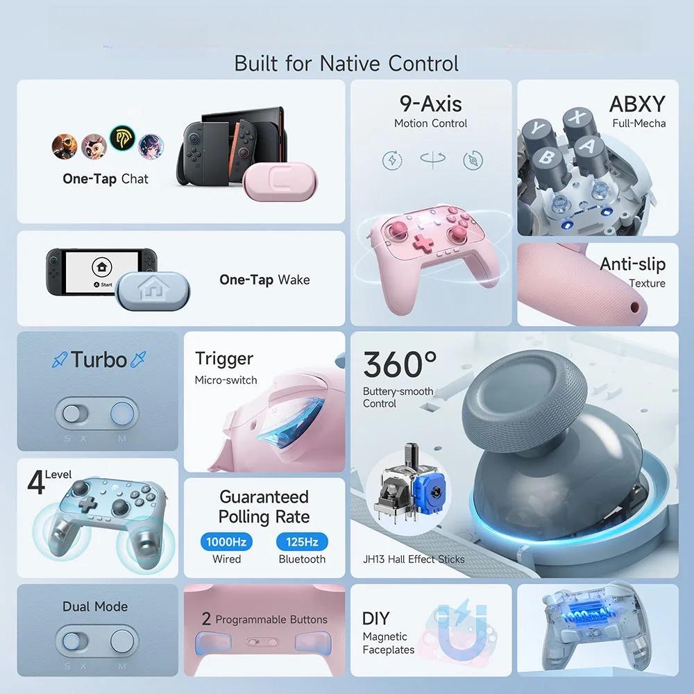 Controller Gamepad Joystick Compatible with Switch 1/2/PC/Mobile Phone/TV, 1000mAh Battery Programmable Buttons