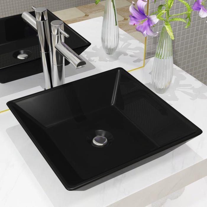 VidaXL Lavabo Céramique Carré Noir 41,5x41,5x12 cm Vasque Évier Salle de Bain 142739
