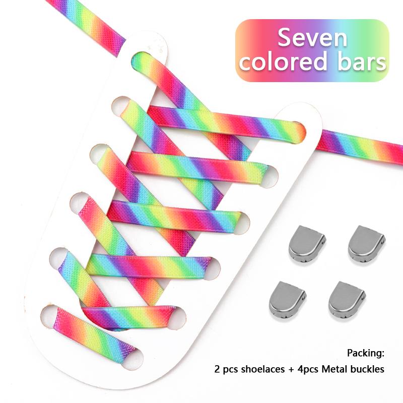 New 1Pair Colourful No Tie Shoelaces Rainbow Elastic Laces Sneakers Adults Kids 8MM Wide Flats Rubber Shoelace Shoes Accesories