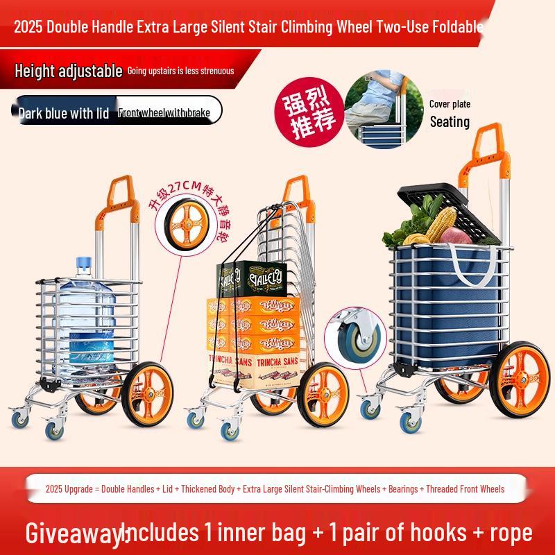 Giantex Folding Stair Climbing Grocery Cart - Lightweight, Portable & Hand-Pulled for Seniors