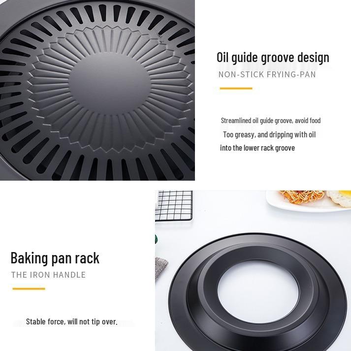 Korean Style Non-Stick Smokeless Grill Pan for Meat - Round BBQ Frying & Grilling Pan for Household Cassette Stoves