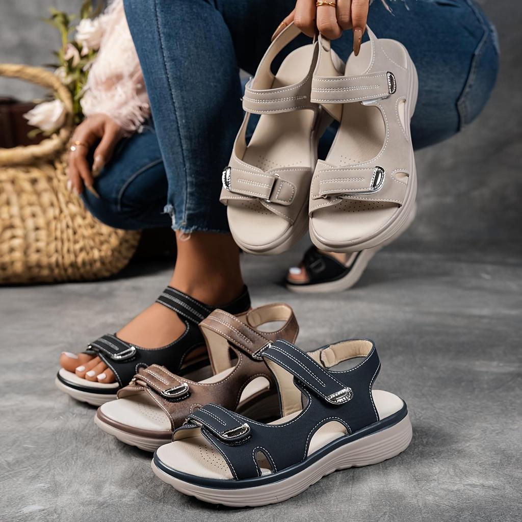 Ladies' Comfortable Wedge Sandals, Ankle Strap, Open Toe Hollow Design, Thick Rubber Sole, Casual Summer Shoes for Outdoor Relaxation