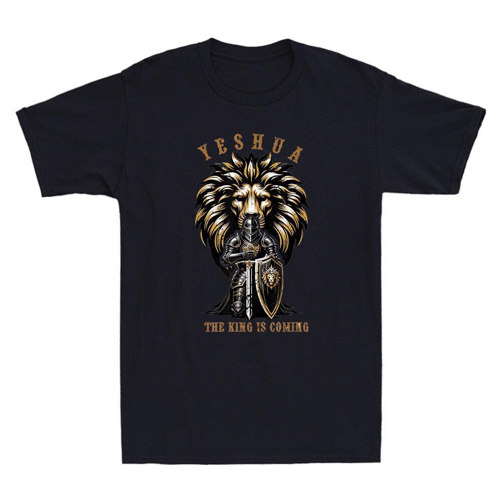 Jesus Christ Christian Unisexs TShirt Yeshua The King Is Coming Lion with Warrior Sports Top Casual Loose Women Tshirts S