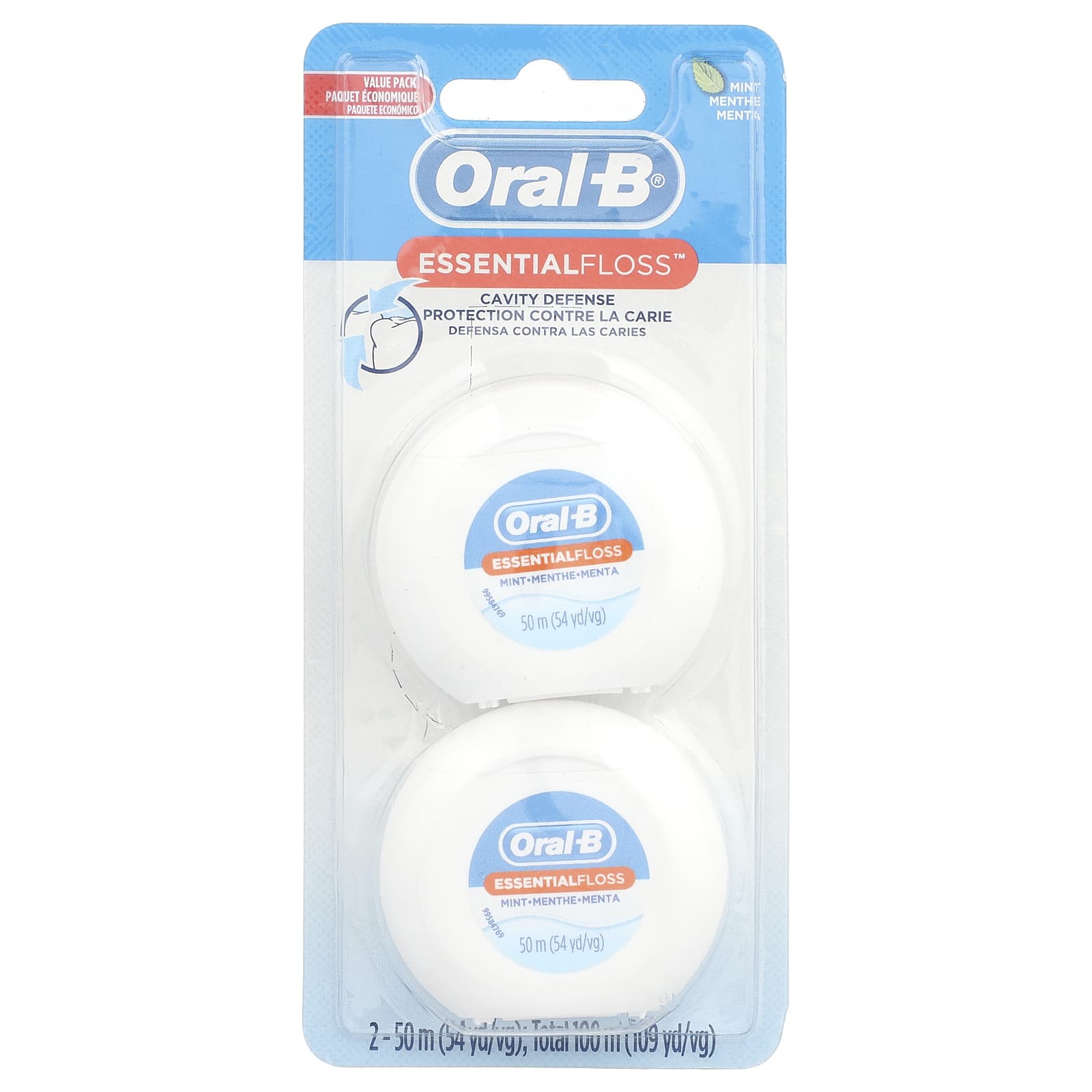 Oral-B, Essential Dental Floss Value Pack, мятный, 2 упаковки, 50 м (54,6 ярда) за упаковку