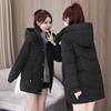 Women Winter Solid Color Mid Length Cotton Padded Coat Korean Loose Thick Warm Student Outerwear Jacket