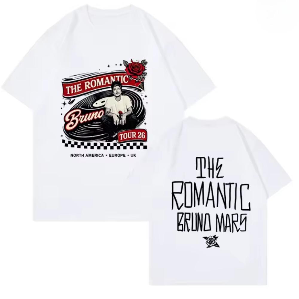 2026 Bruno Mars Romantic Tour Tshirt Tour Date Back Side Doublesided Cotton Tshirt Highquality Tees