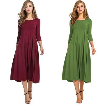 Mode Lässig Plissee Kurzarm Kleid Frauen Vintage Solide Büro Dame Kleid Elegante Lose Rundhals Hohe Taille Einfache Kleider 24223