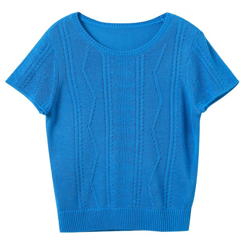 Sancai Women s 2026 Fall Short Sleeve Cable Knit Pullover M