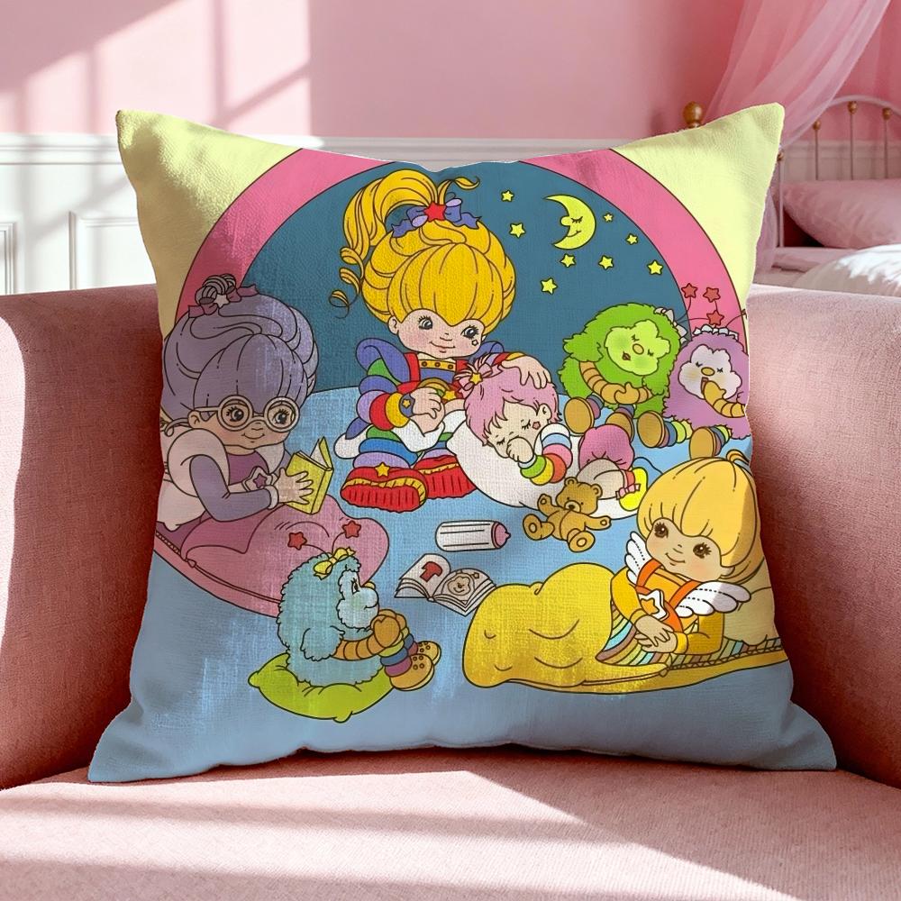 Cartoon RRainbow Brite Cushion Cover Breathable Linen Pillowcase Summer Odorless EcoFriendly Invisible Zipper Washable
