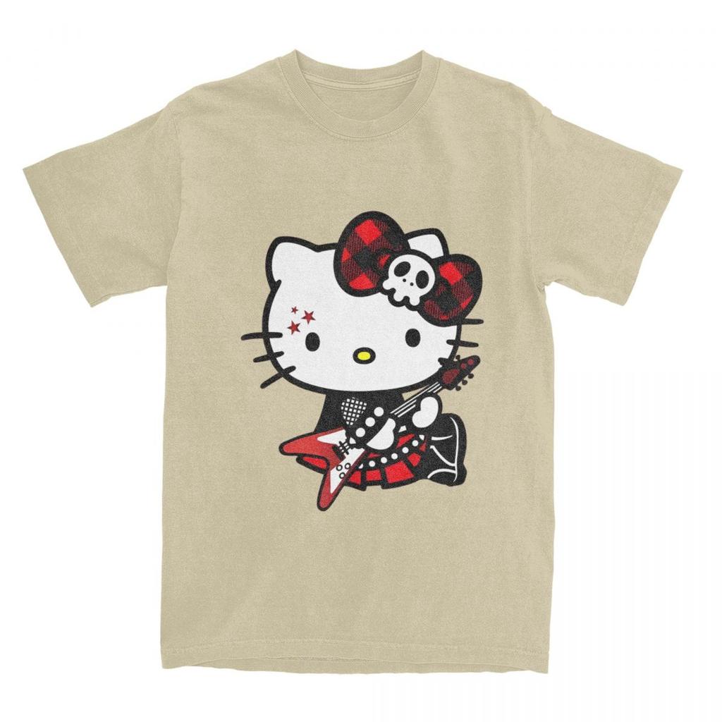Unisex Hello Kitty Cute Cartoon Japanese Vintage T Shirts Cotton Tops Summer Y2K Basic TShirt ONeck Novelty Tshirt