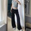 Women's Black Sports Sweatpants - Loose, Straight, Wide-Leg, Floor-Length, Slimming Drape, Spring Casual Wear