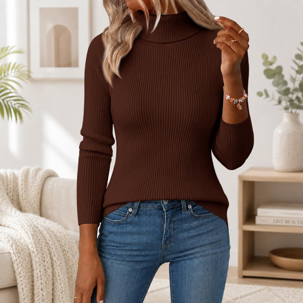 Damen Rollkragenpullover Schlanke Passform Gestricktes Baselayer Top