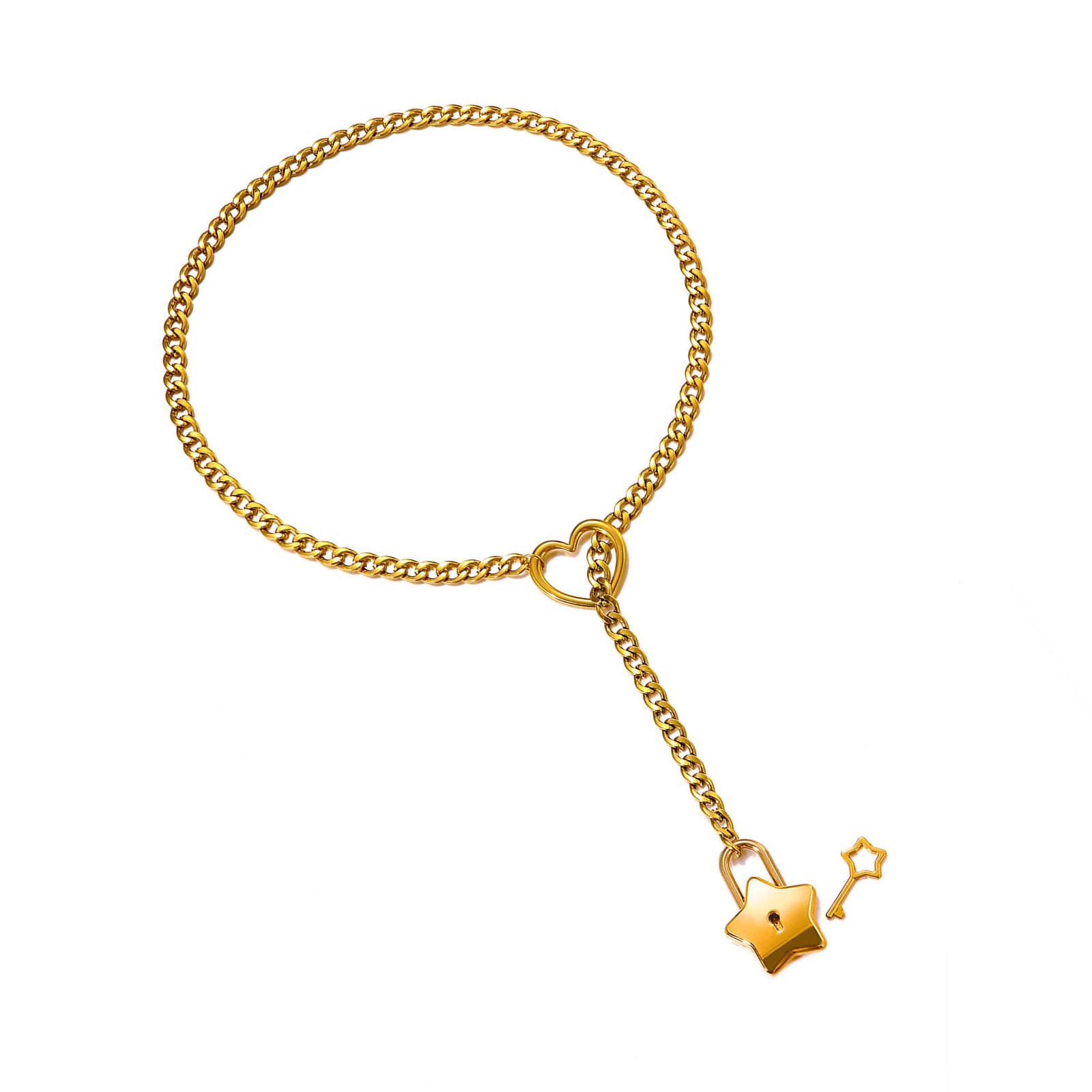 

Регулируемая по длине цепочка с сердцем и замком-звездой, прочная подвеска из сплава, в стиле кубинской цепи для модных женщин и девушек золотой
