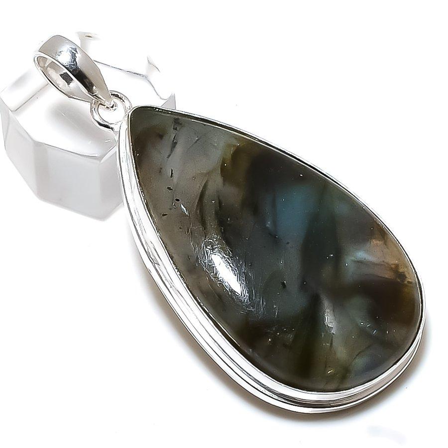 Natural Labradorite Gemstone Handmade 925 Sterling Silver Pendant 2.44" S9o15