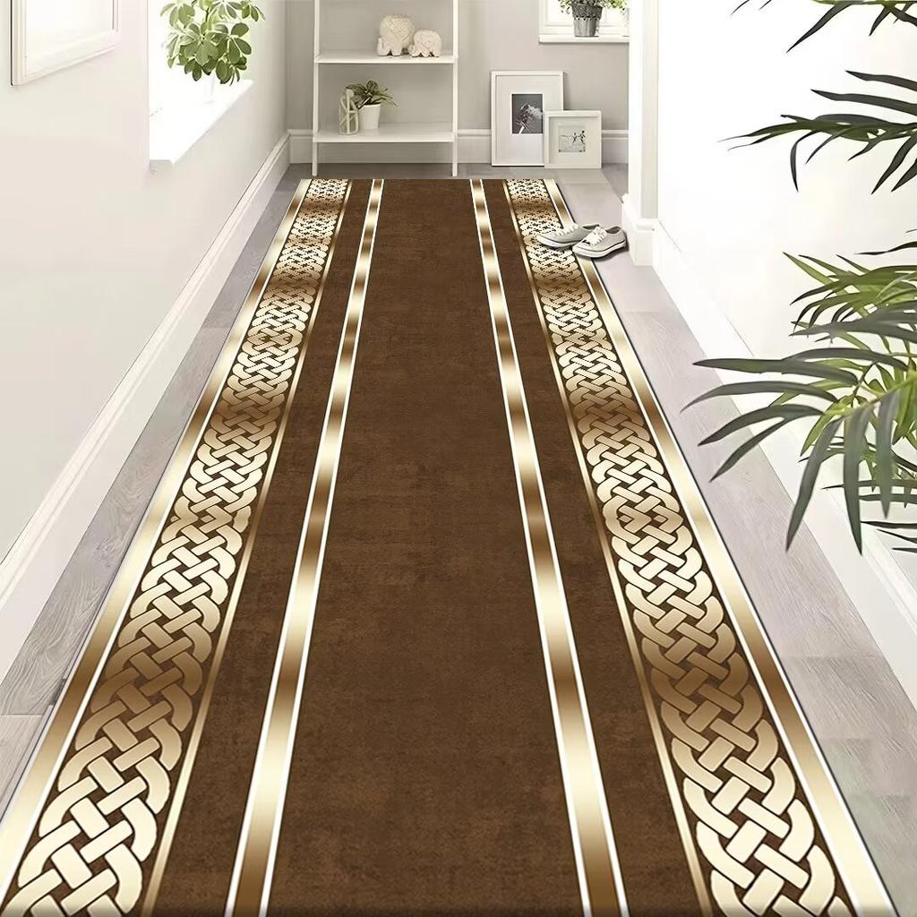 Luxury Golden Long Corridor Carpet Non-slip Washable Hall Runner Carpets Stairway Rug European Style Aisle Carpet Customizable