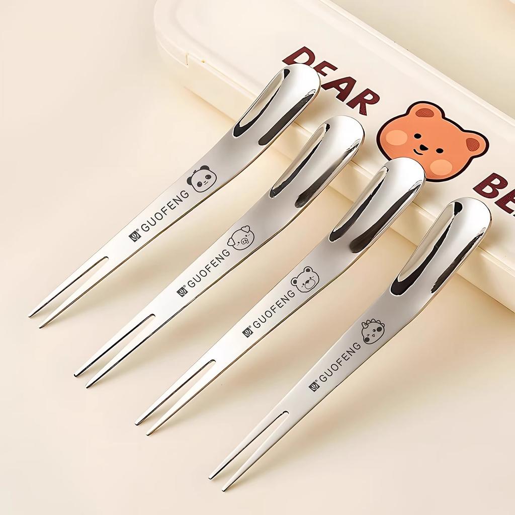 Light luxury fruit fork set, dessert cake fork and spoon dual-purpose household stainless steel high-value two-tooth fork
