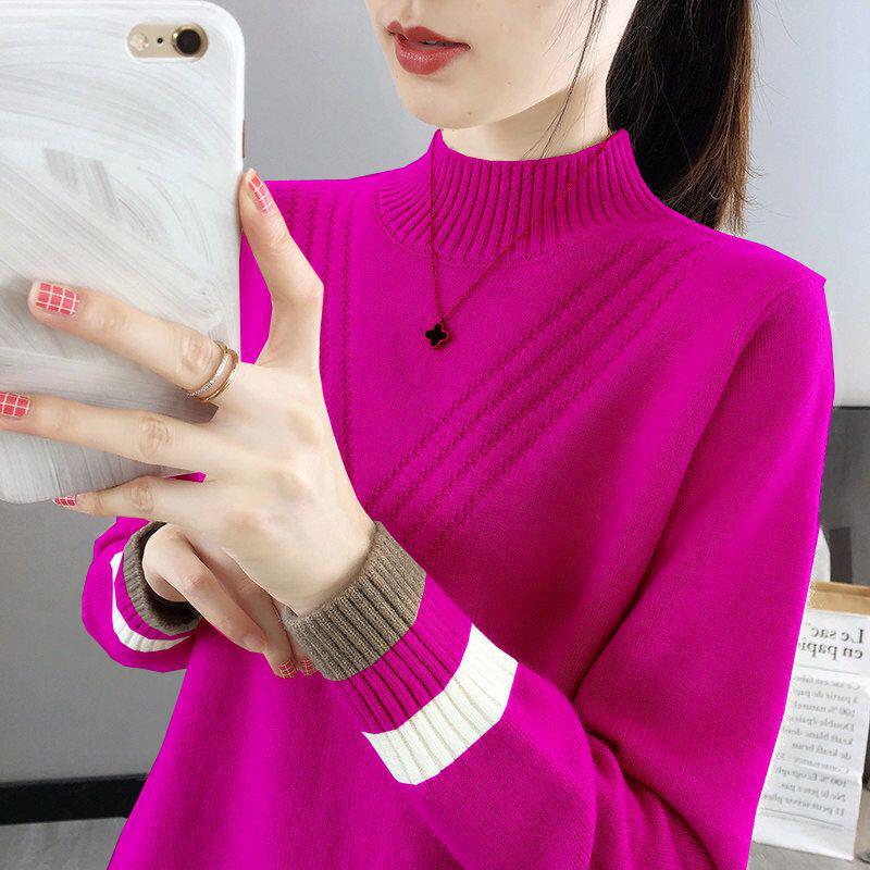 Women's High Neck Sweater Top - 2024 Autumn/Winter Collection, Loose Fit, Knitted Base Layer.