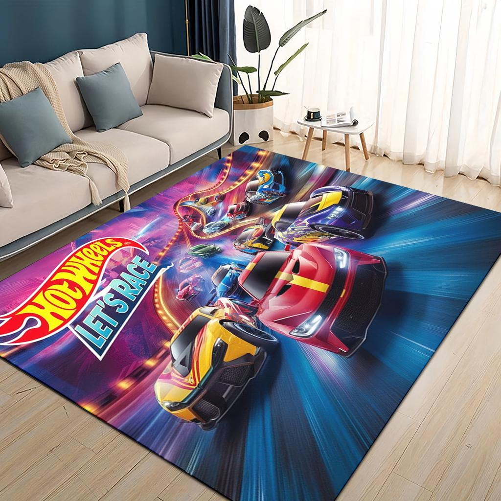 3D Hot W-Wheels Monster Závodní Auto Plocha Koberec, Koberec pro Obývací Pokoj Dětský Pokoj Pohovka Rohožka Dekorace, Protiskluzová Podlahová Rohož