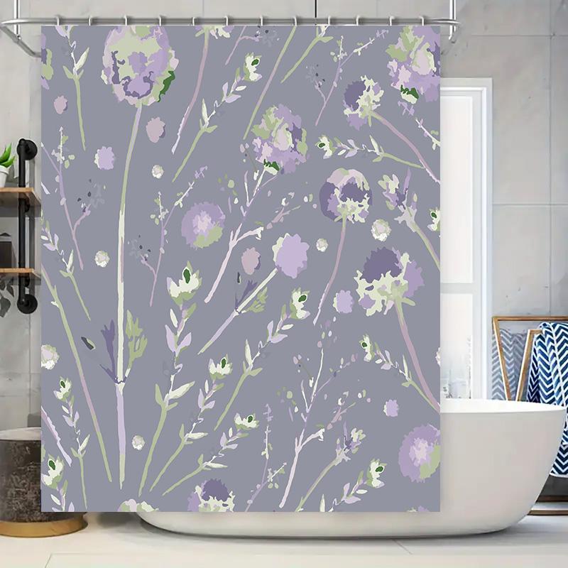 Purple Floral Shower Curtain Decorative Watercolor Print Bath Linen Wall Hanging Home Accessories for Bathroom
