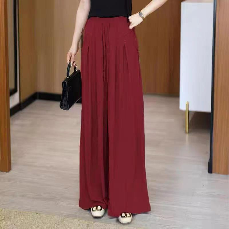 Women's Retro Drapey Wide-Leg Pants: Slimming, Elegant Straight-Leg Trousers for Spring/Summer 2025
