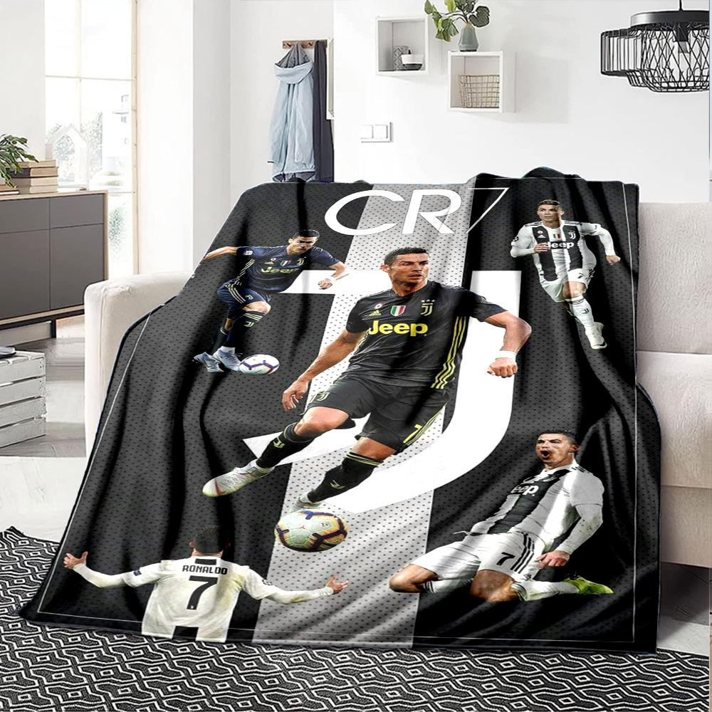 CR7 Logo Theme Collage Print Fleece Blanket Soccer Fan Soft Warm Throw Blanket for Sofa Couch Bedroom Home Decor Gift