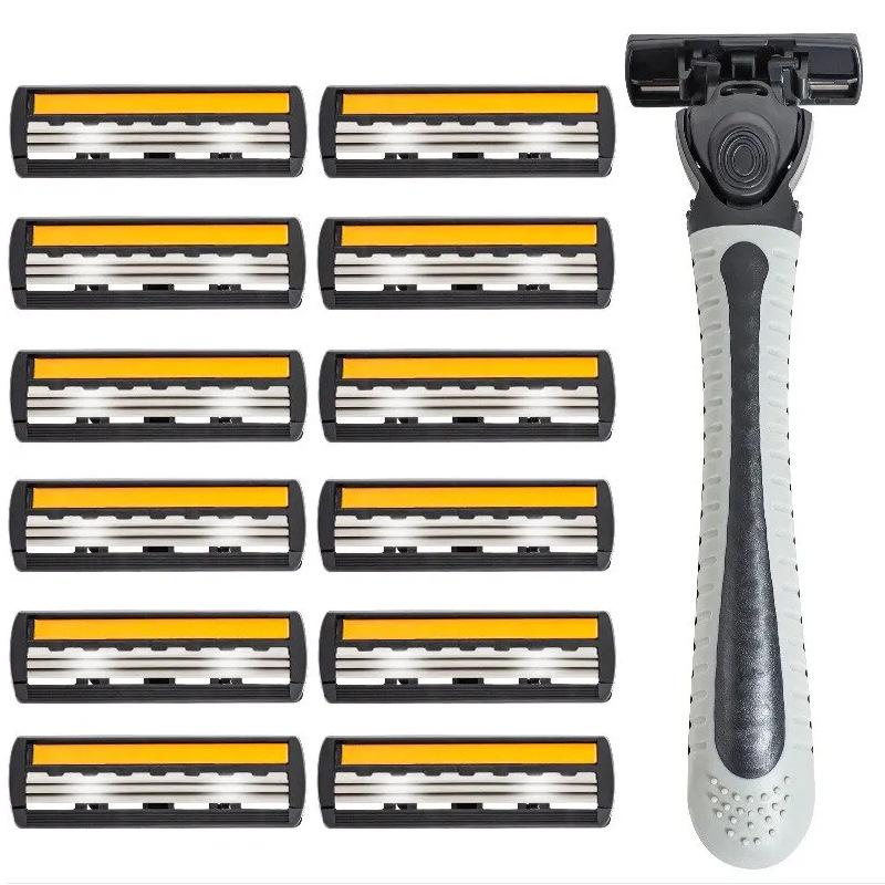 3-Blade Men's Anti-slip Manual Shaver with Multi-blade Head Combination Pack