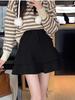 Women's Coffee Corduroy Pleated High-Waisted A-Line Skirt - Hip-Hugging Fluffy Short Skirt for Fall/Winter