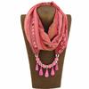 Vibrant Chiffon Infinity Scarf with Ethnic Print & Beaded Tassel Necklace – Women’s Boho Fashion Accessory