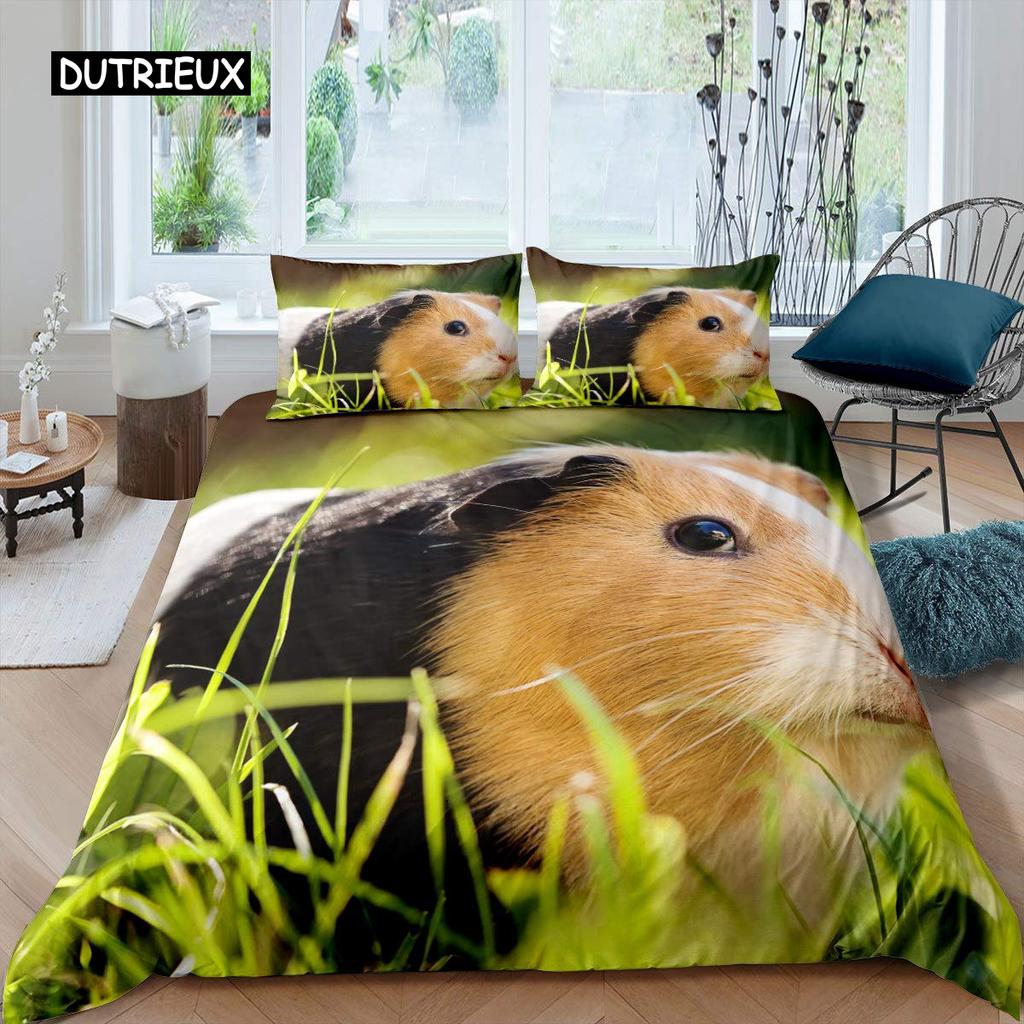 Marsvin Påslakanset Sött Marsvinsmönster Sängklädesset Djur Täcke Överdrag för Pojkar Flickor Trädgård Natur Polyester Sängklädesset